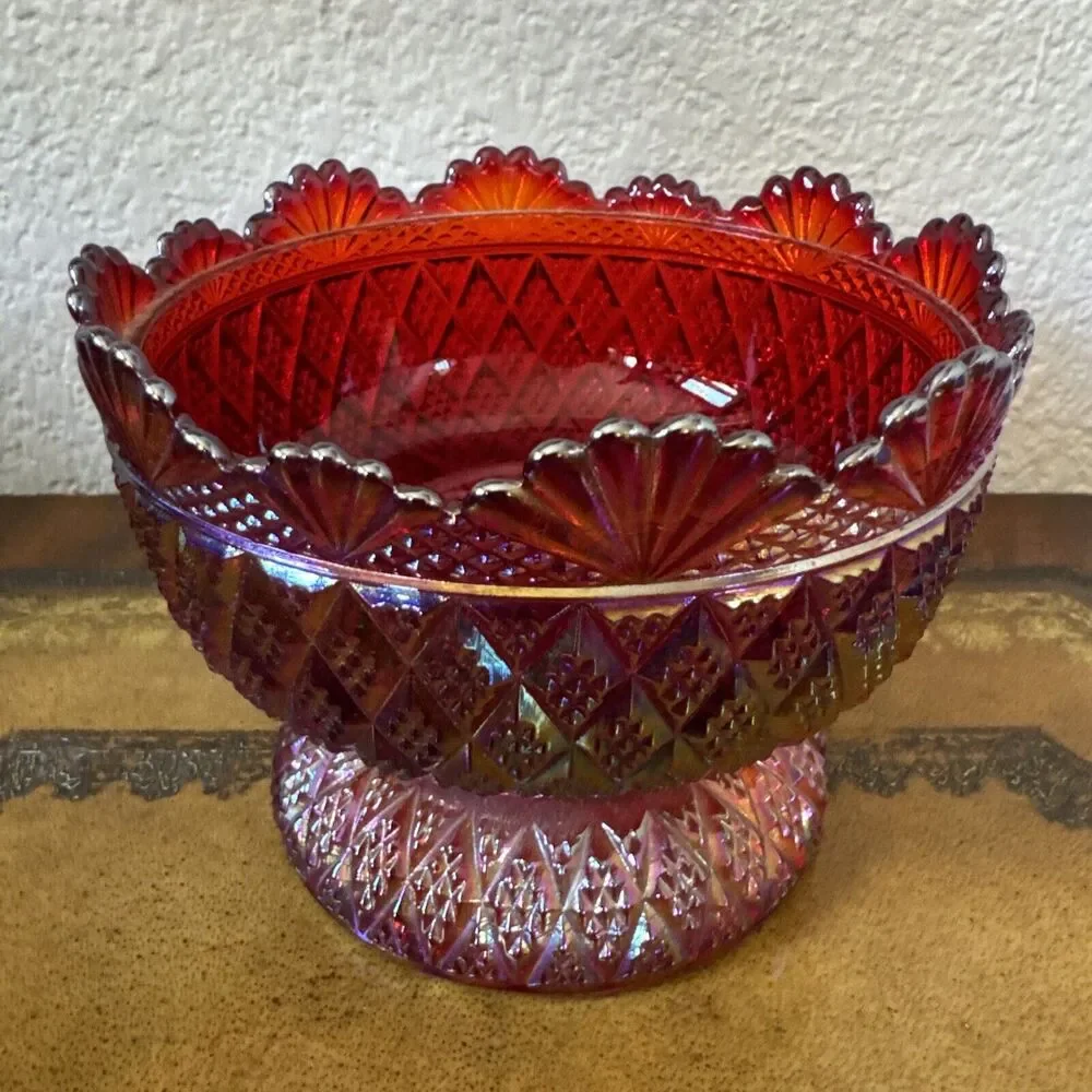Vintage Fenton Red Orange‎ Carnival Candy Dish Sugar Bowl Replacement *read